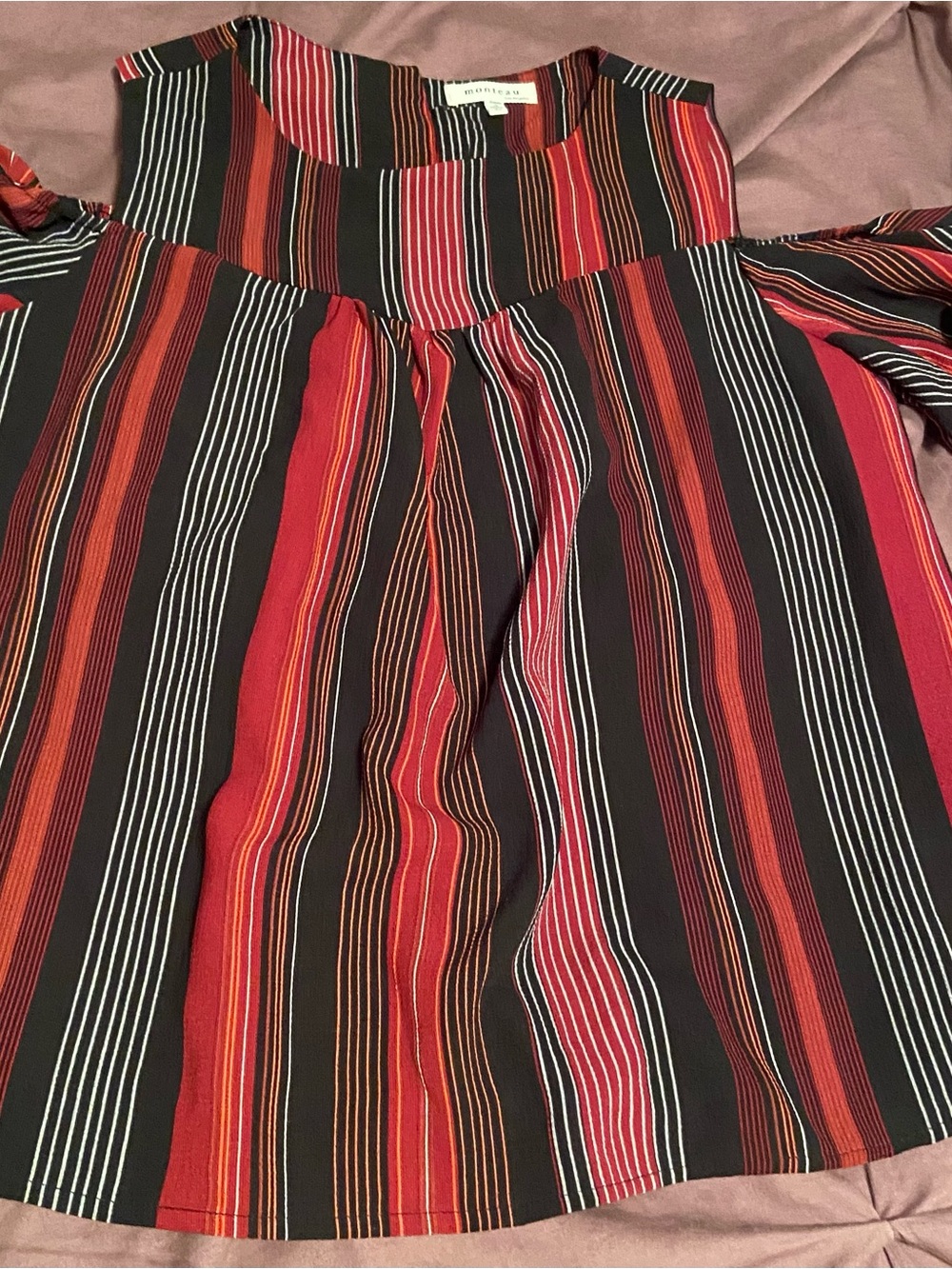 Monteau Vertical Striped Cold-Shoulder Blouse